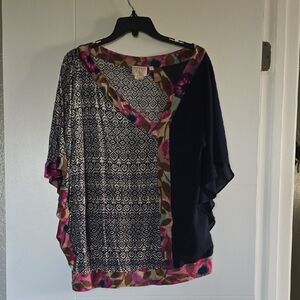 Anthropologie Navy and Pink Patterned Blouse